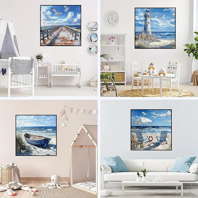mrpwnle 4 Pack Diamond Art Kits for Adults, Beach Diamond Painting Kits