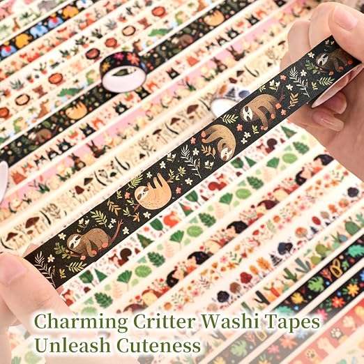 icceemee 36 Rolls Animal Theme Washi Tape Set, Colorful Cute Adorable Animals Writable Decorative Tapes for Scrapbooking, Junk Journal Supplies, Bullet Journaling, 0.6"x79" per Roll