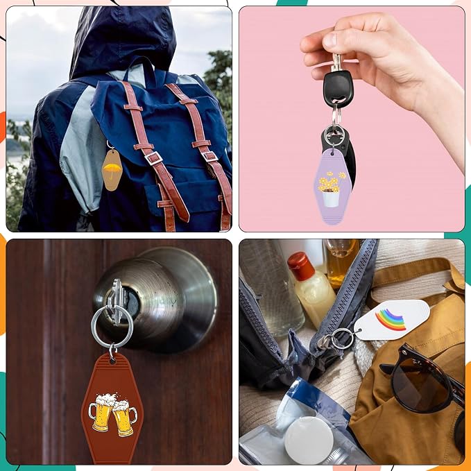 LOTMER 20/30/40/80 PCS Hotel Keychain Blank with Key Rings, 60 Colors Motel Key Chains for DIY Keychains