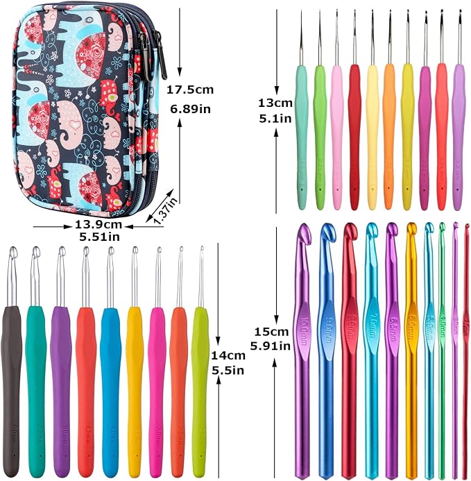 100pcs Crochet Hooks Set in Case Ergonomic Soft Grip Handles Weave Yarn Knitting Needles Kit and Crochet Needle Accessories Crochet Kit Complete Crochet Set for Beginners and Experiecced Crochet Lover