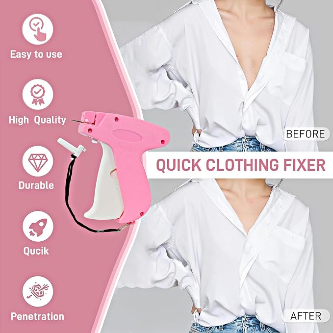 2026 New Stitch Gun for Clothes, Handheld Quick Clothing Fixer Sewing Kit with 1000 Black & 1000 White Fasteners, 6 Replacement Needles, Bright Pink