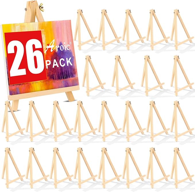 26 Pack 9 Inch Wood Easels, Easel Stand for Painting Canvases | Art and Crafts, Tripod Painting Party Easel, Kid Student Tabletop Easels for Paint, Portable Canvas Photo Picture Sign Holder