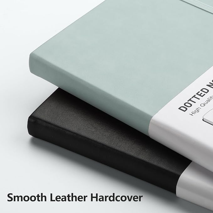 RETTACY Dotted Journal Notebook, 192 Pages, A5 Medium Size (5.7'' x 8.3'') | Leather Hardcover, 100 GSM Thick Paper, for Journaling, Planning, Tracking (Blue-gray)