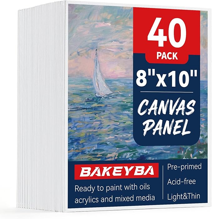 Canvas Boards 40 Pack, 8x10 Inch Small Painting Canvas Panels 100% Cotton | White Blank Art Supplies for Acrylics Oil Watercolor Tempera Paints