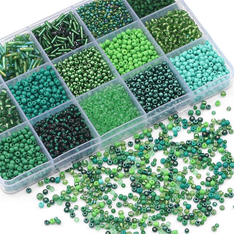 15 Grid Green Glass Seed Bugle Tube Beads Kit for Jewelry Making DIY Craft