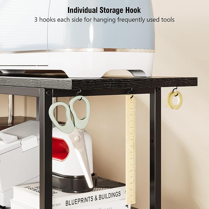 VENNQD Organizer and Storage Stand Compatible with Cricut Machines, Rolling Storage Cart/Shelf with 24 Vinyl Roll Holders, 2 Fabric Drawer, Accessories Holder, Tool Hook for Craft Room Home (Black)