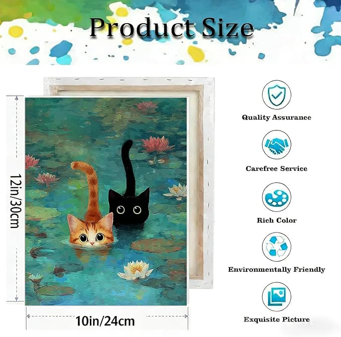 TCDZMYGS Pond Cat Paint by Numbers Kit for Adults Beginner,10x12 in | Paint by Number for Beginner,Adult Paint by Number,HD Color Canvas,DIY Tool Kits,Stress Relief Craft,Great Gift,With Frame