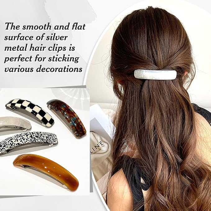 Dizila 20 Pieces 6cm/2.4" Plain Blank DIY Craft Project Silver Metal French Hair Barrettes with Strong Hold Snap Hair Clips Accessories for Women Girls Teens