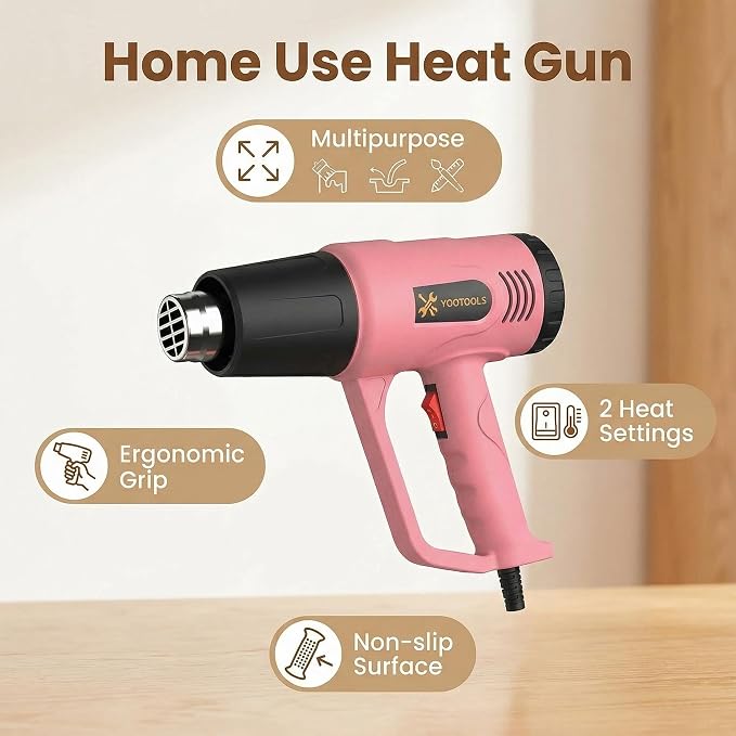 Pink Heat Gun 900W with 4 Nozzles, Dual Temp Hot Air Gun for Shrink Tubing