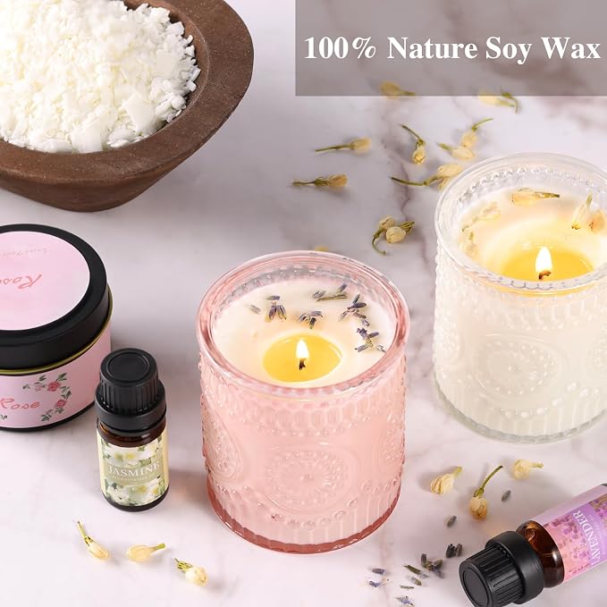 DARJEN Candle Making Kit for Beginners, 2 Jars Soy Wax Scented DIY Set | 100% Soy Wax, 10oz Glass Jars, 4oz Tins, Cotton Wicks, Pleasant Scents, Instruction& More- Perfect as Home Decorations