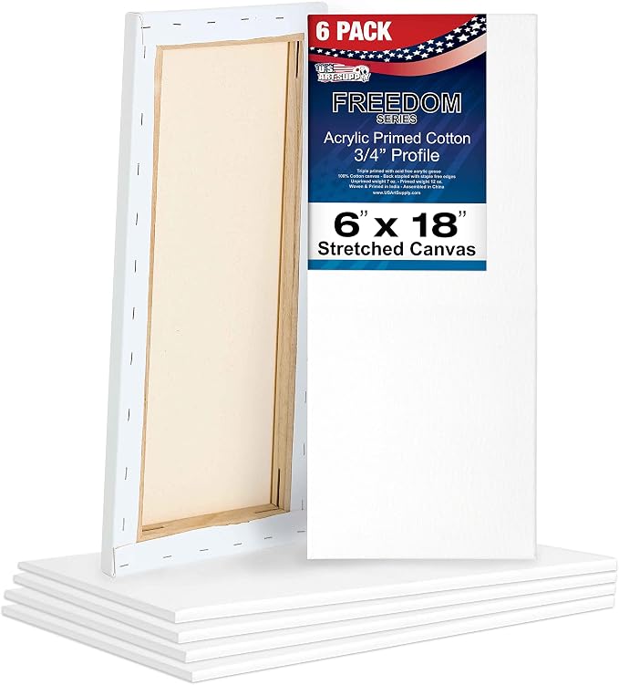 U.S. Art Supply 6"x18" Stretched Canvas for Painting, 3/4" Profile, 6-Pack