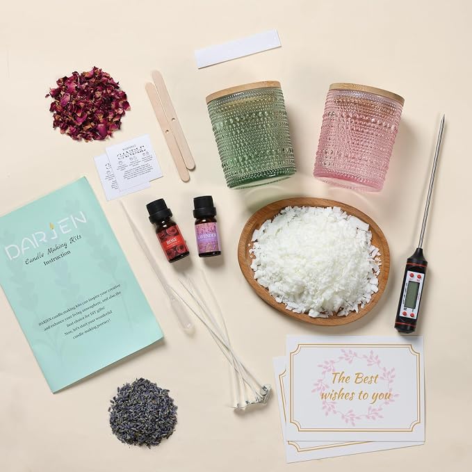 DARJEN Candle Making Kit for Beginners, 2 Jars Soy Wax Scented DIY Set | 100% Soy Wax, 10oz Glass Jars, Natural Cotton Wicks, Pleasant Scents, Instruction& More- Perfect as Home Decorations