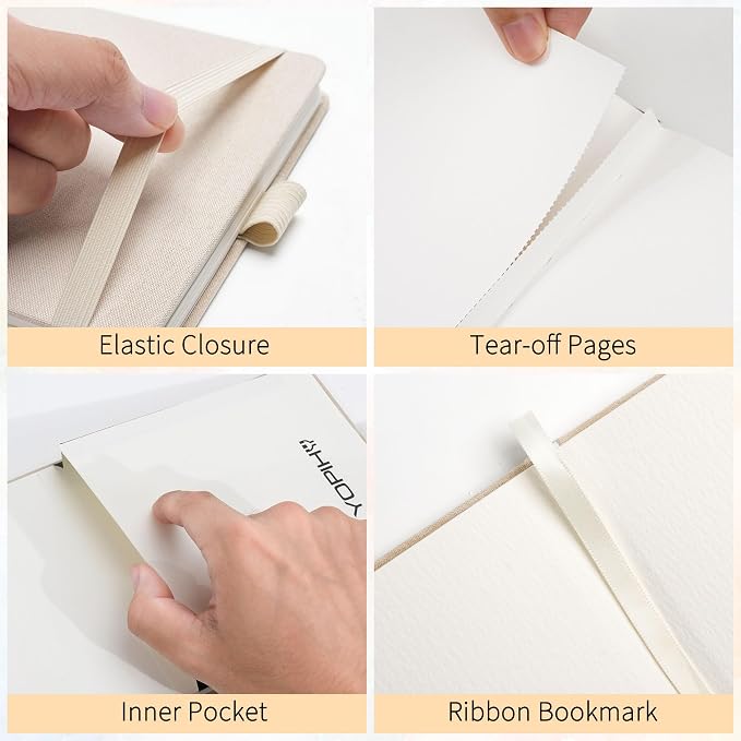 Yopih Artists Premium Linen Watercolor Sketchbook 5.5 x 5.5 in Beige