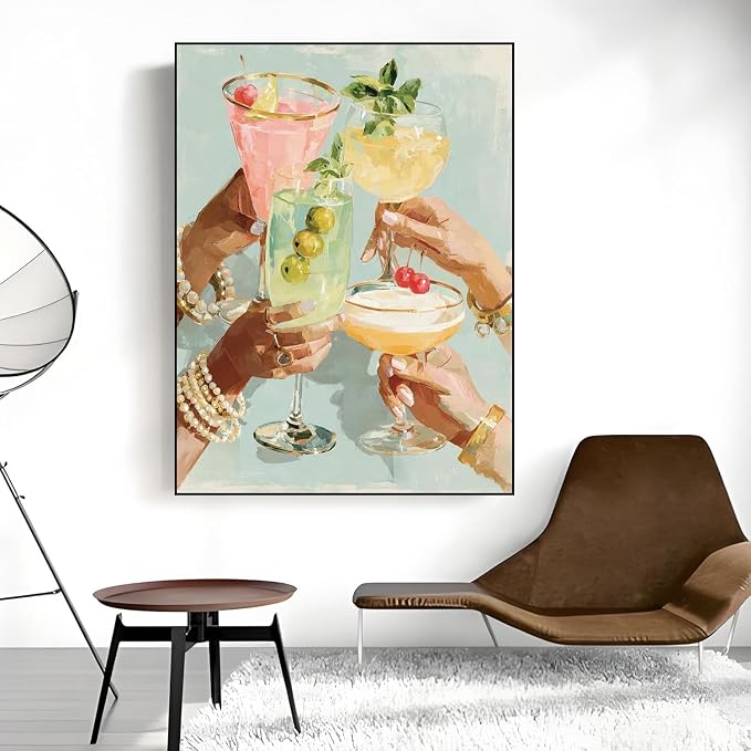 Girly Cocktail Paint by Numbers Kit for Adults Framed Canvas Frameworkless