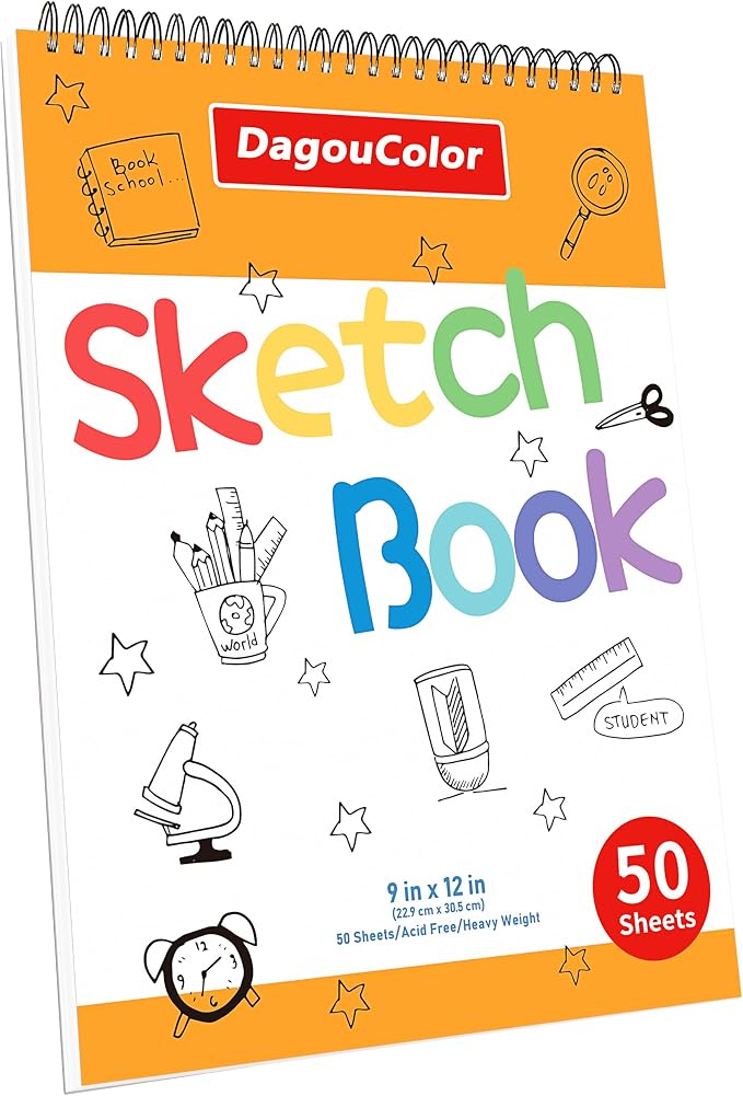 DagouColor Drawing Paper for Kids, 9"x12" Sketch Book - White, 1 Pack