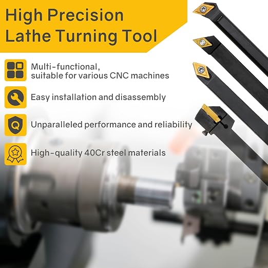 Indexable Lathe Turning Tool 21Pcs Kit 5/16" 8mm Shank 7 Pcs Metal Lathe Tool Holder Set with 14 Pcs Turning Inserts for Turning Grooving Threading Boring Carbide Inserts Carbide Turning Tool