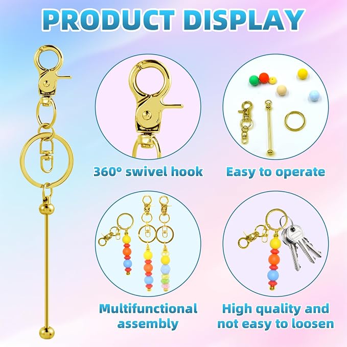 20 Pcs Beadable Keychains Bulk Kit – DIY Keychain Making Supplies with Metal Blanks for Crafts, Jewelry, Charms, Custom Projects – Blank Chain Bars for Beaded Keychain Design (Golden)