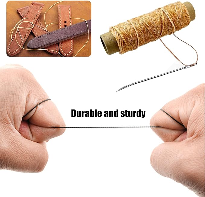 2 PCS Leather Sewing Waxed Thread, Each of 33 Yards 150D Sewing Thread Cord for Leather Craft DIY Supplies, Shoes Repairing, Light Coffee and Natural