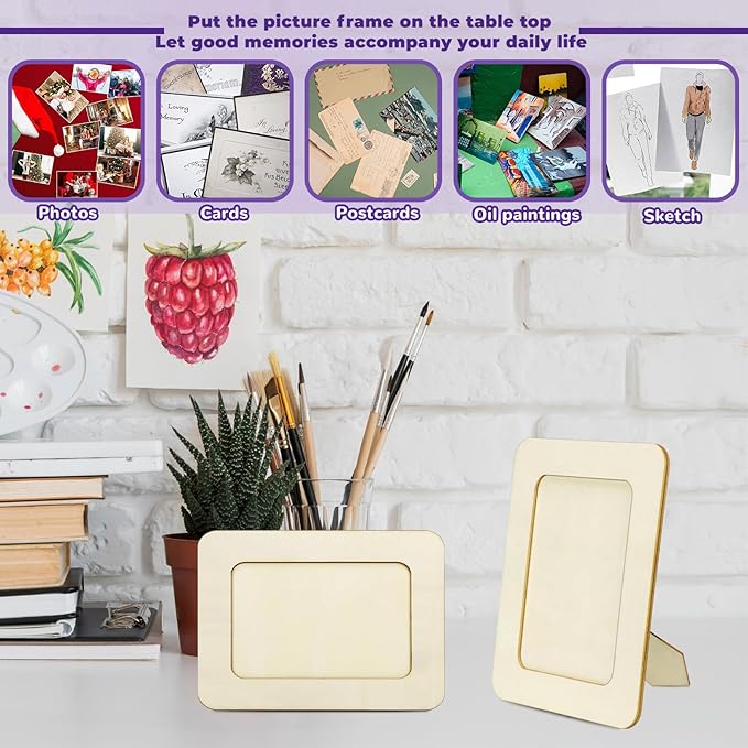 VOKOY 20 Pack Wooden Picture Frames for Crafts, DIY Wood Craft Picture Frames Bulk for 4" x 6" Photos,Unfinished Standing Photo Frames DIY Crafts Wood Decorate for Birthday Party Gifts