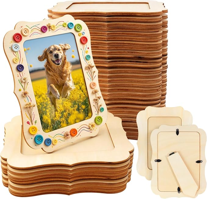 VOKOY 40 Pack Wooden Picture Frames for Crafts, 4" x 6" Photos DIY Wood Frames for Crafting,Unfinished Standing Photo Frames DIY Craft Wood Decorate for Birthday Party Gifts,Vintage Shape