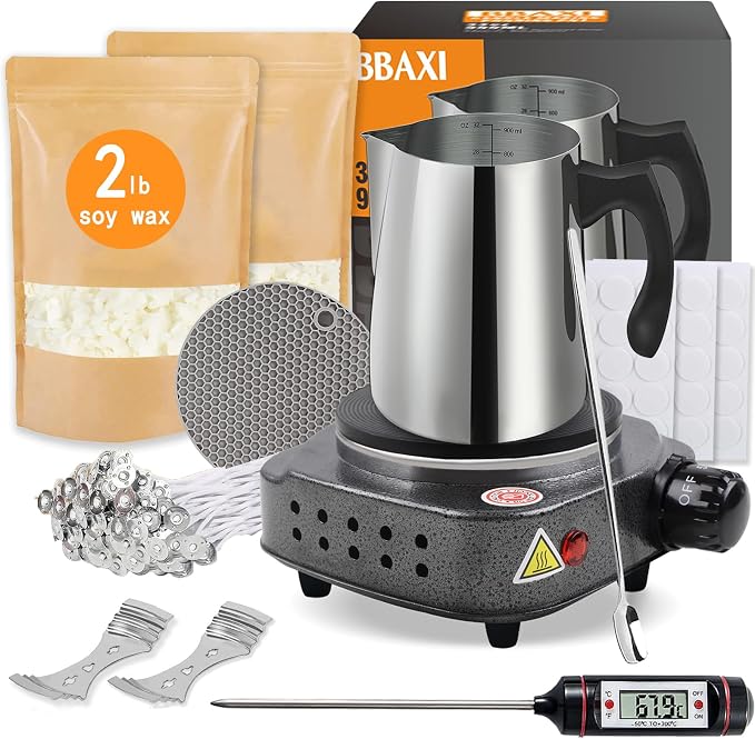 BBAXI Candle Making Kit with Hot Plate for Melting Wax with 2lb Soy Wax | Candle Making Kit for Home Decor＆Gift,Wax Melter for Candle Making,Overheat Protection ,Candle Making Supplies for Beginners