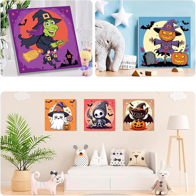 MXCFZX 6 Pack Ghost Paint by Numbers for Kids/Adult, Halloween Painting, Children's Adult Paint by Number, Ages 4-12, DIY Acrylic Oil Painting Set, Suitable for Home Wall Decoration 8 x 8 inch