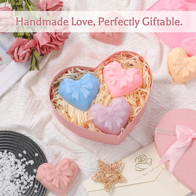 SJ Heart Bow Silicone Mold Set, 2-Pack 6-Cavity Craft Molds | For Crafts, Plaster, Soap Making, Chocolate & Wax Melts, Food Grade Silicone, Easy Release, Reusable