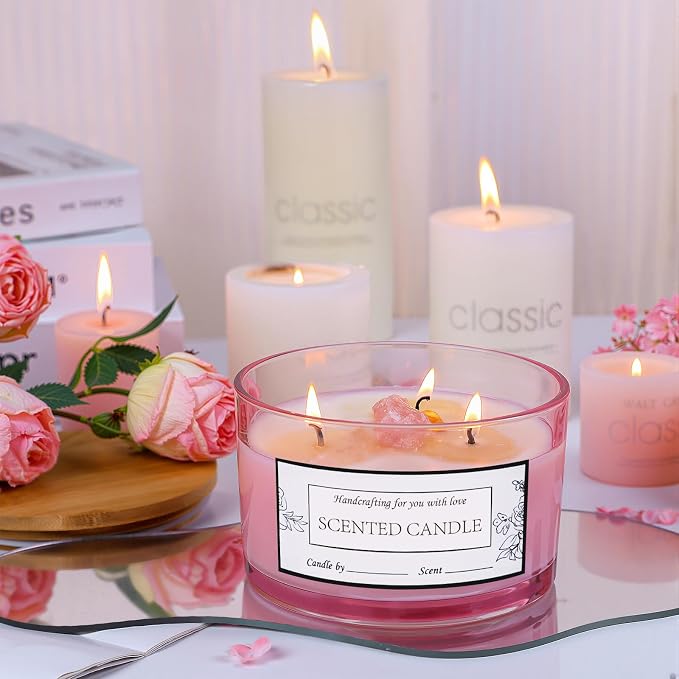 CONNOO 6 Pack 24oz Pink Glass Candle Jars with Airtight Bamboo Lids