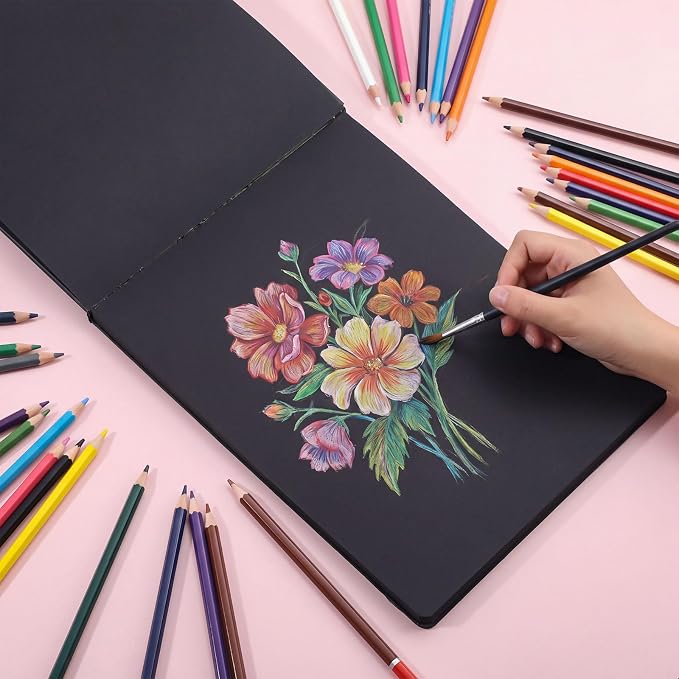 160 GSM Black Paper Sketchbook 9 × 12 in, 50 Sheets Black Paper Notebook