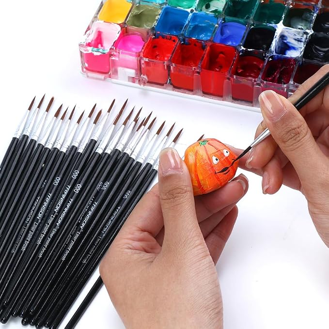 Transon 50pcs Detail Paint Brushes Set Size 000 for Model Painting Acrylic, Gouache, Oil, Tempera and Face Painting
