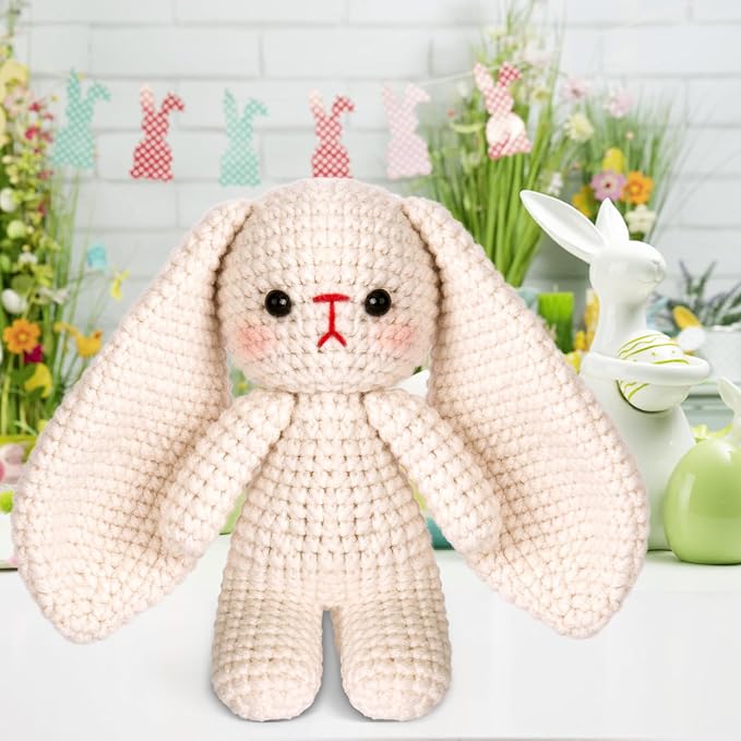 Crochetta Crochet Kit for Beginners, Crochet Starter Kit w Step-by-Step Video Tutorials, Beginner Crochet Kit Knitting Supplies for Adults, Crochet Bunny(40%+ Yarn)