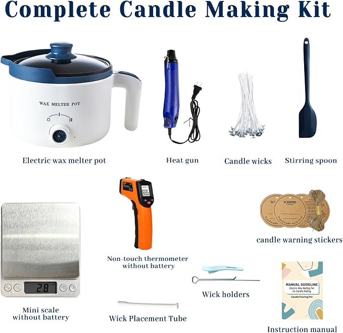 Ksedcon Electric Wax Melting Pot with Spout for Candle Making 50 fl oz | Small Candle Makers with Infrared Thermometer, Digital Scale(No Battery), Heat Gun, Candle Making Supplies for DIY Making