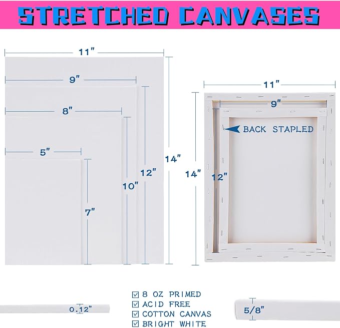 Halobios Canvas Boards for Painting, Canvases for Painting with 9 x 12, 11x14, Canvas Panels Set Boards with 5x7, 8x10, 9x12, 11x14, 68 Value Pack for Acrylic, Oil, Tempera & Watercolor Paint