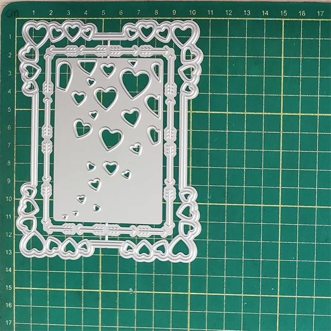 Cutting Dies 3D Background Frame Metal Stencils Scrapbooking Tools DIY Craft Carbon Steel Embossing Template for Paper Card Making Album Arts Supplies (Frame 9-heart 10.5x13.3cm)