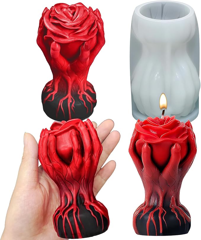 Halloween Candle Molds, Ghost Hand Holding Rose Mold Gothic Style | Candle Silicone Molds for Epoxy Resin Casting, Halloween Home Decoration, Pillar Plaster, Soap Making, Craft Handmade Gift