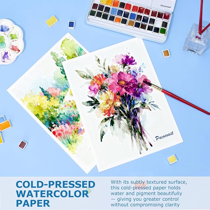 Pacocoast Watercolor Paper, 9"X12" Cold Press Water Color Paper Pad,Teal