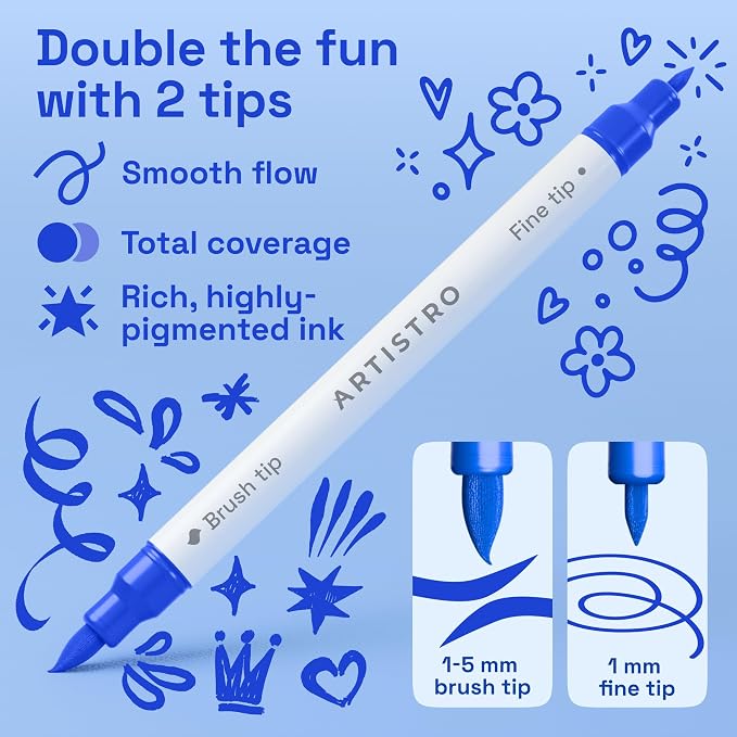 ARTISTRO 5 Blue Tones Dual-Tip Acrylic Paint Marker Pens for Drawing | For Fabric, Rock, Glass, Wood, & Molds, Arts & Crafts Gift for Adults, Teens, & Kids, Classroom Must Haves & School Supplies
