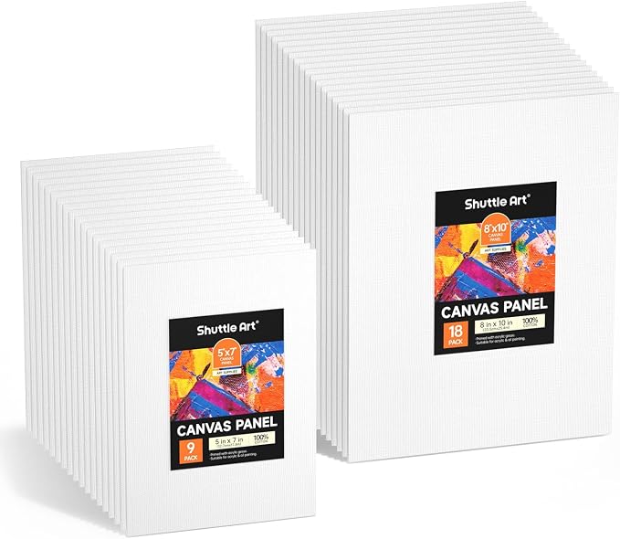 Shuttle Art 36 Pack Canvas for Painting, 5x7 & 8x10 Inch(18 of Each), Primed, 100% Cotton Blank Canvas Boards for Painting, Ideal Art Supplies for Kids Adults Artists Acrylic Oil Painting