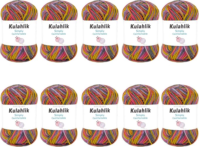 500g(10x50g) Acrylic Yarn for Crocheting and Knitting, Colorful Gradient Yarn Thread, 10 Rolls Skeins, Multicolor Hilo Acrílico, Perfect for DIY Crafts Project