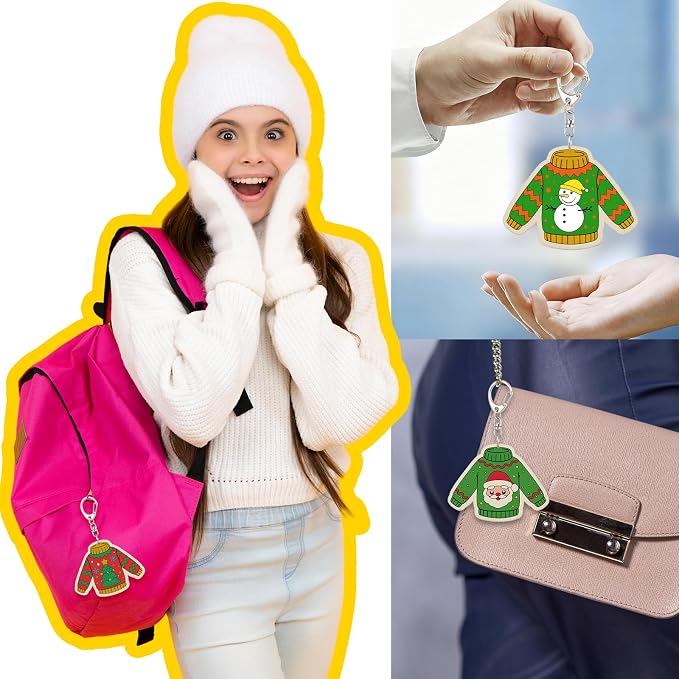 Trnayi 36 Pcs Christmas Ugly Sweater Wood Keychain DIY Craft | Christmas Ugly Sweater Wooden Keychain, Color Your Own Unfinished Craft, Blank Wood Painting DIY Craft, Holiday Art Project