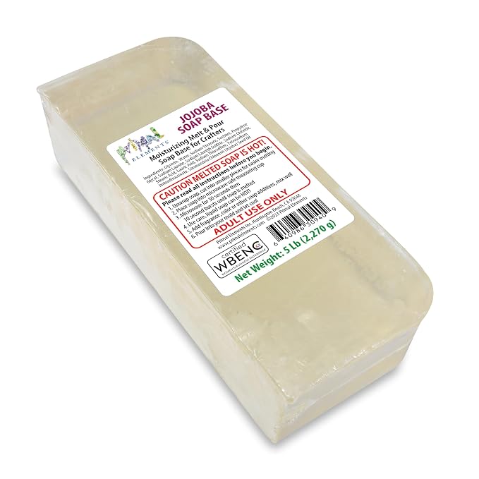 Primal Elements Jojoba Oil Soap Base - Moisturizing Melt and Pour Glycerin Soap Base for Crafting and Soap Making, Easy to Cut - 5 Pound
