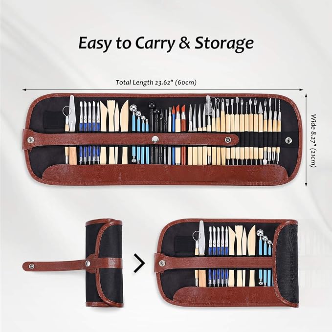 ISSEVE 43Pcs Pottery Clay Sculpting Tools with Carrying Case Bag