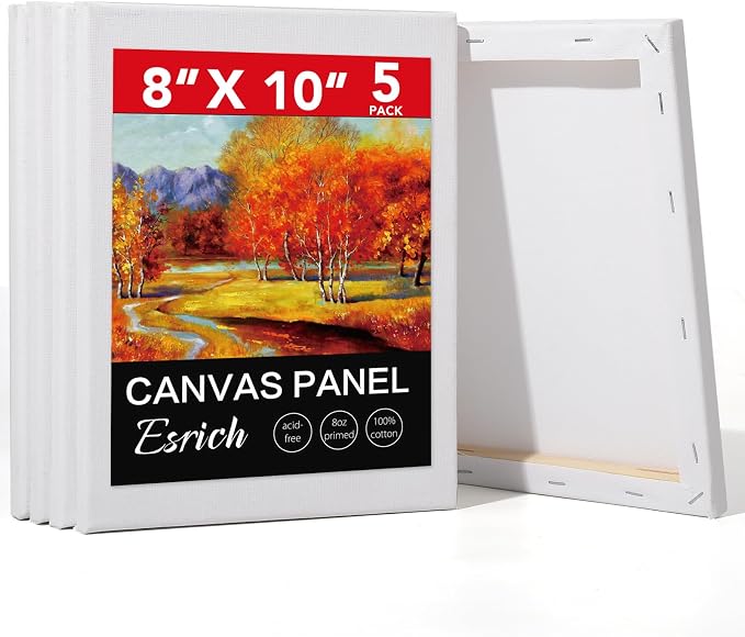 ESRICH Stretched Canvas for Painting, 5 Pack 8x10 Canvas Value Pack, Primed Acid-Free Cotton Blank Canvas, Paint Canvases for Oil & Acrylic Paint.