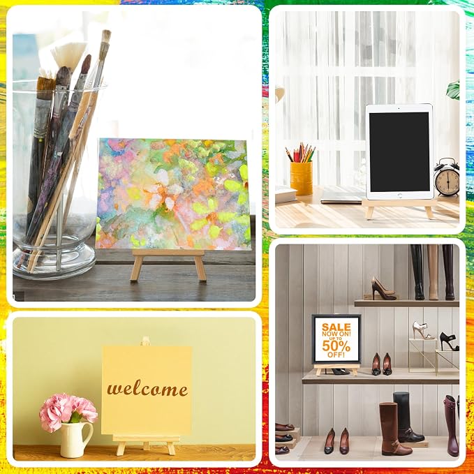 AROIC 9 inch Easel for Painting, 6 Pack Wooden Easel Stand for Sign | Tabletop Easels for Painting Canvases, Small Art Easel Canvas Stand Photo Display Tripod Holder for Kids Adults