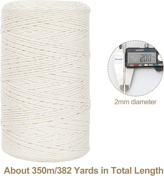 Natural Cotton Macrame Rope - 2mm x 380Yards (1140Feet), 2-Strand Twisted Macrame Cord for Wall Hanging, Plant Hangers, Crafts, Gift Wrapping & Wedding Decorations, Red