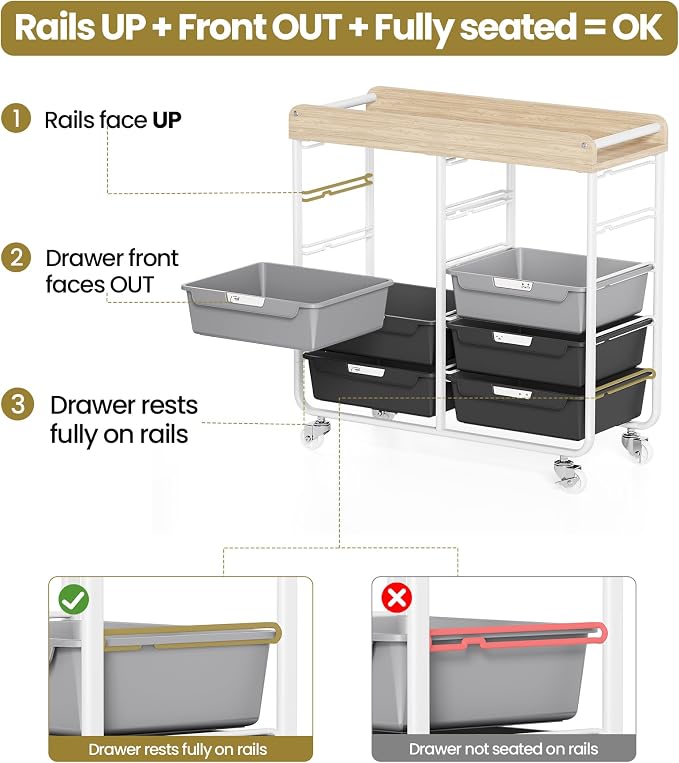 10 Drawer Rolling Storage Cart with Wood Top for Classroom Crafts Grey | Easy Setup, Large Capacity, Sturdy Build, Lockable Mobility, For office, classroom and home supplies