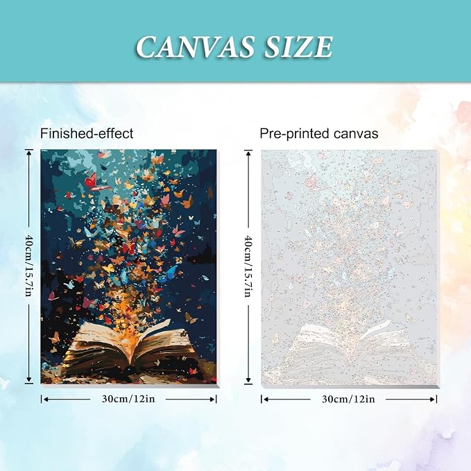 Butterflies Book Paint by Number Framed with Wooden Easel 12x16inch | Adult Paint by Numbers, Book Canvas Paint by Numbers for Adults, DIY Acrylic Adult Paint by Number Kits on Canvas
