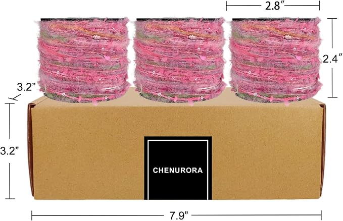 Artisanal Yarn Collection Multifiber Fancy Yarn with Sequins & Shimmering Threads for Knitting Crocheting Crafts DIY, Set of 3 Rolls (Hot Pink)