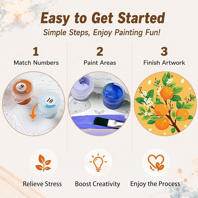AUKELHJ 4 Pack Framed Paint by Numbers Kit for Adults, Fruit, 8x8 Inch