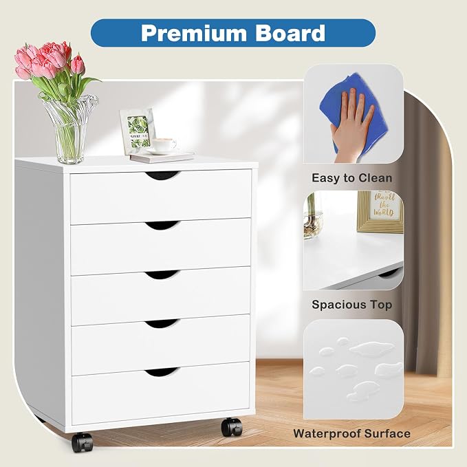 OLIXIS 5 Drawer File Cabinet on Wheels, Printer Stand